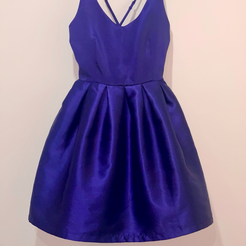 Comme dress with adjustable straps navi purplish blue with shine in fabric